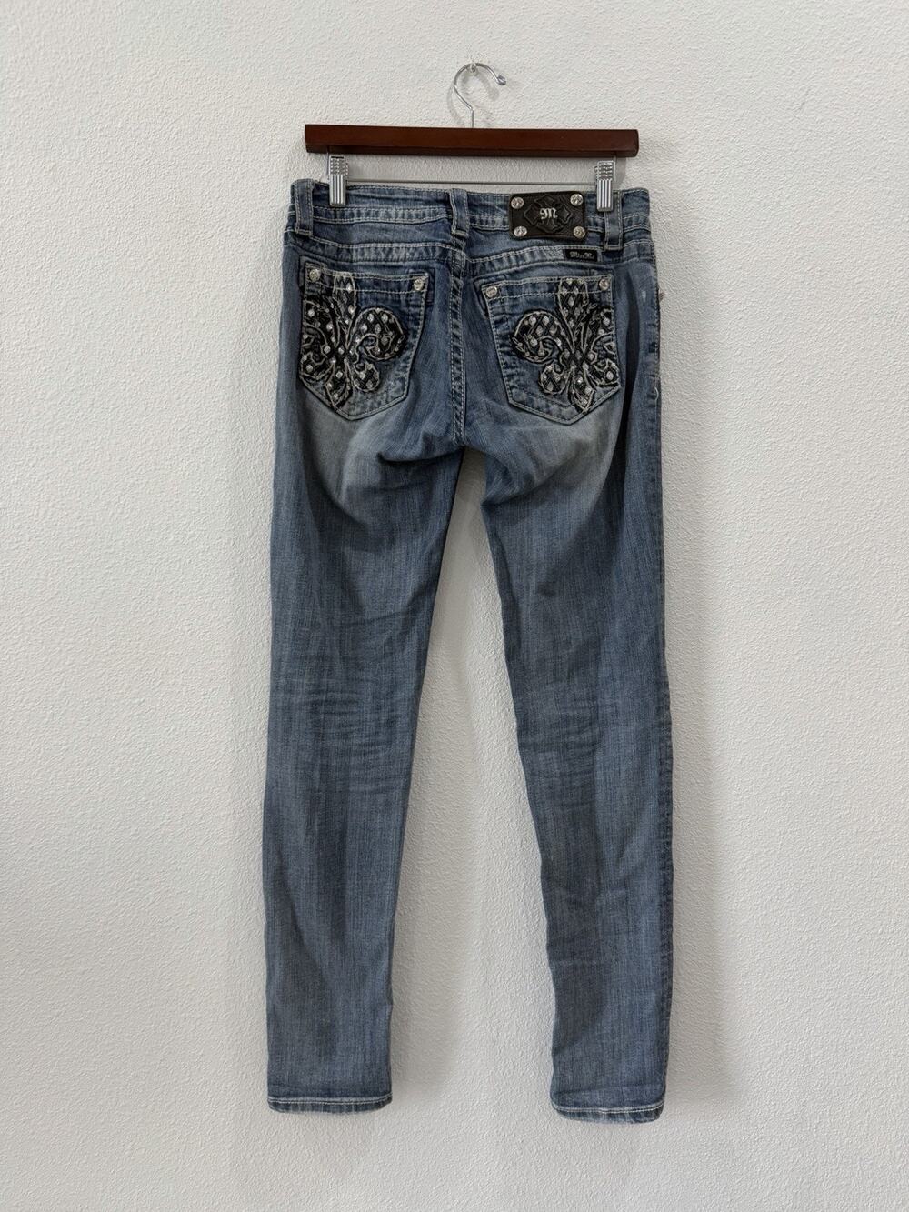 Miss Me Y2K Embellished Skinny Jeans JP518352 Rhinestone fleur-de-lis 28